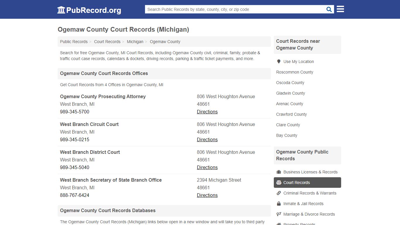 Ogemaw County Court Records (Michigan) - Public Record